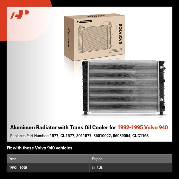 Aluminum Radiator with Trans Oil Cooler for 1992-1995 Volvo 940