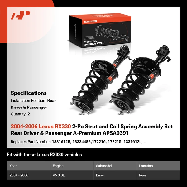 2004-2006 Lexus RX330 2-Pc Strut and Coil Spring Assembly Set Rear Driver & Passenger A-Premium APSA0391