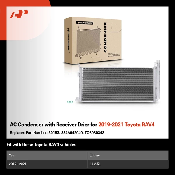 AC Condenser with Receiver Drier for 2019-2021 Toyota RAV4