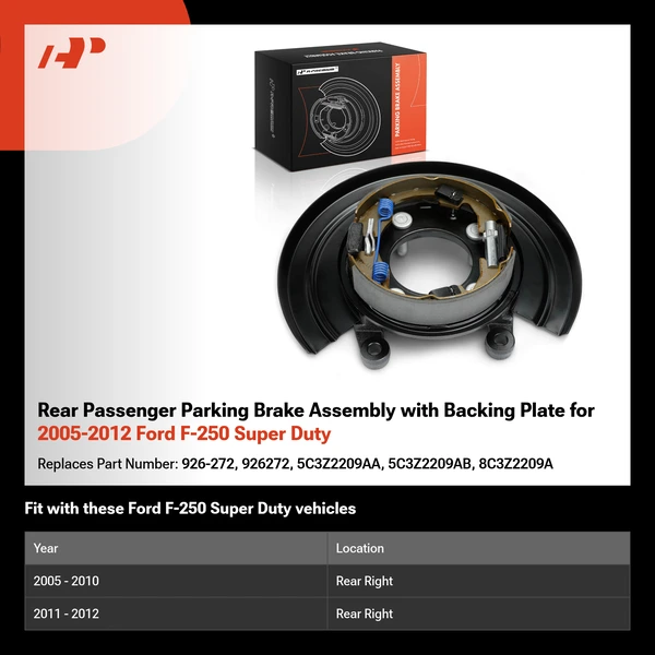 Rear Passenger Parking Brake Assembly with Backing Plate for 2005-2012 Ford F-250 Super Duty