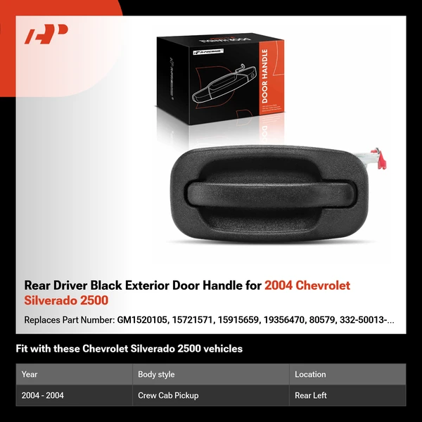 Rear Driver Black Exterior Door Handle for 2004 Chevrolet Silverado 2500
