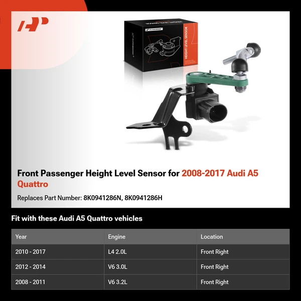 Front Passenger Height Level Sensor for 2008-2017 Audi A5 Quattro