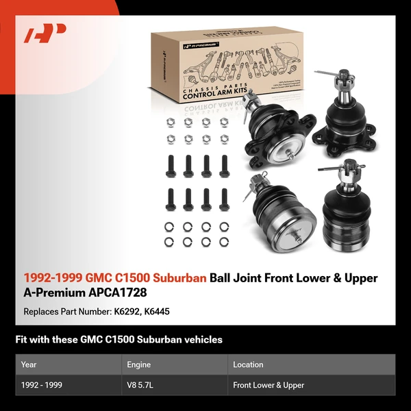 1992-1999 GMC C1500 Suburban Ball Joint Front Lower & Upper A-Premium APCA1728