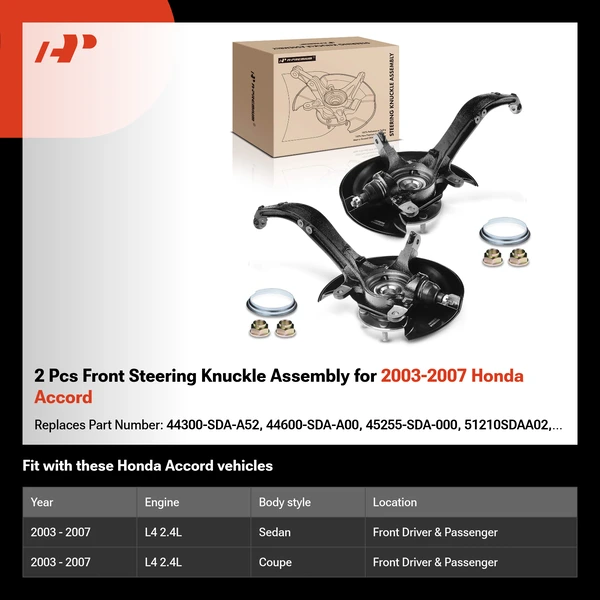 2 Pcs Front Steering Knuckle Assembly for 2003-2007 Honda Accord