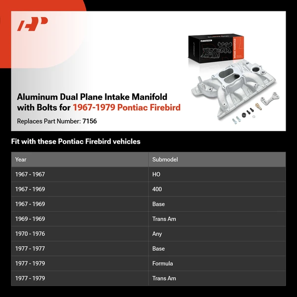 Aluminum Dual Plane Intake Manifold with Bolts for 1967-1979 Pontiac Firebird