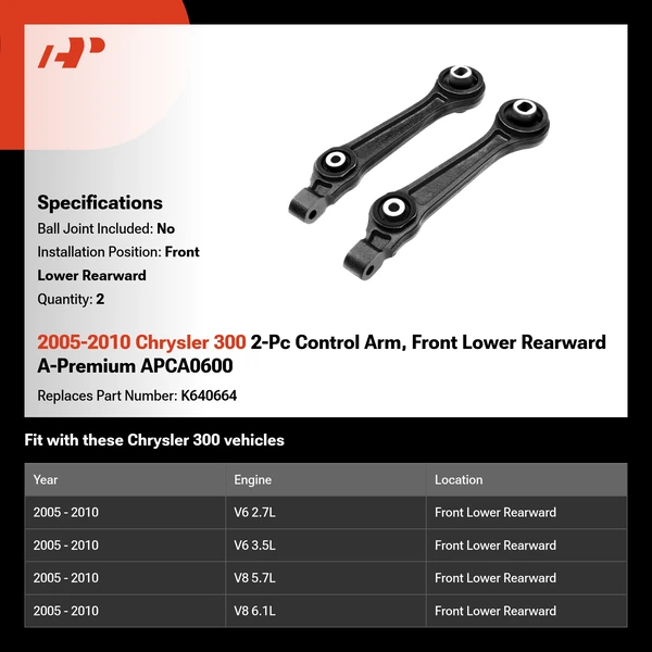 2005-2010 Chrysler 300 2-Pc Control Arm, Front Lower Rearward A-Premium APCA0600