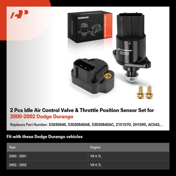 2 Pcs Idle Air Control Valve & Throttle Position Sensor Set for 2000-2002 Dodge Durango