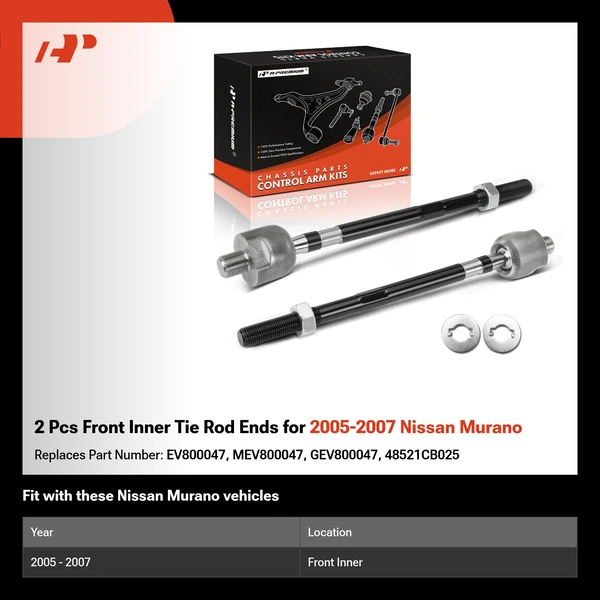 2 Pcs Front Inner Tie Rod Ends for 2005-2007 Nissan Murano