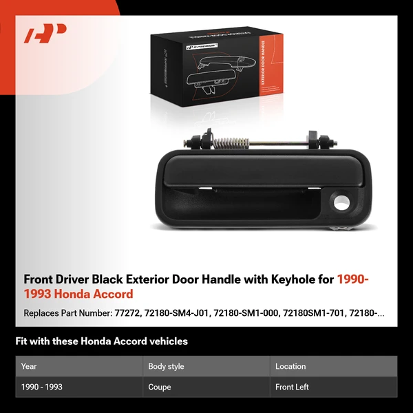 Front Driver Black Exterior Door Handle with Keyhole for 1990-1993 Honda Accord