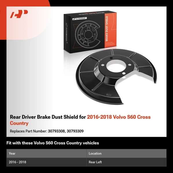 Rear Driver Brake Dust Shield for 2016-2018 Volvo S60 Cross Country