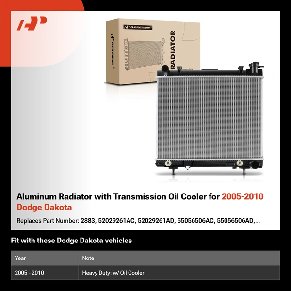 Aluminum Radiator with Transmission Oil Cooler for 2005-2010 Dodge Dakota