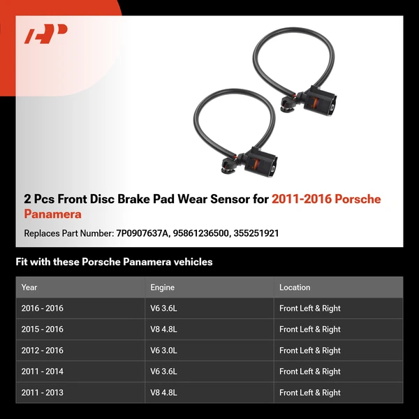2 Pcs Front Disc Brake Pad Wear Sensor for 2011-2016 Porsche Panamera