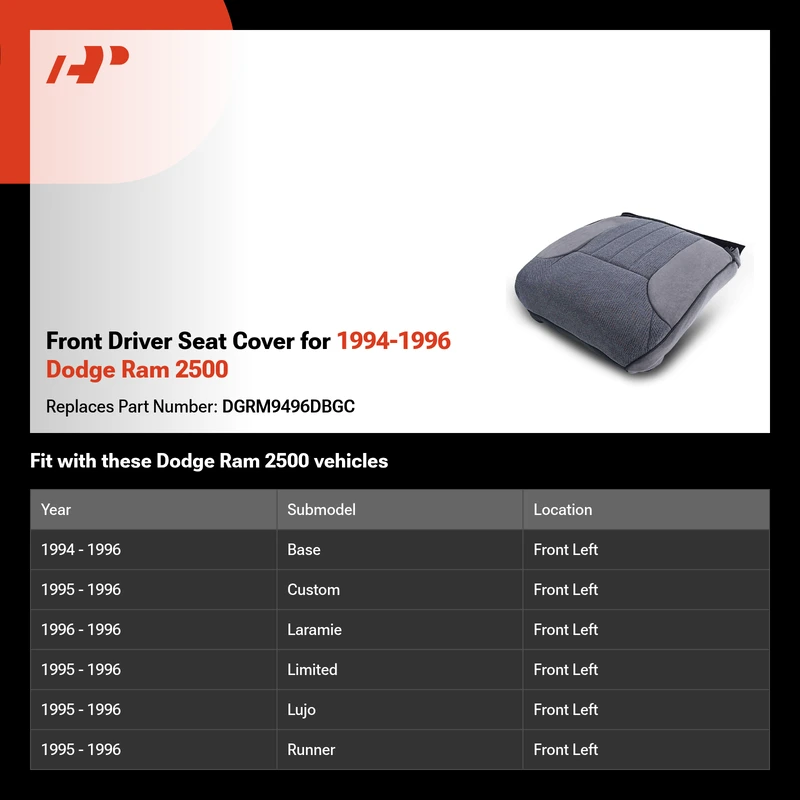 Front Driver Seat Cover for 1994-1996 Dodge Ram 2500