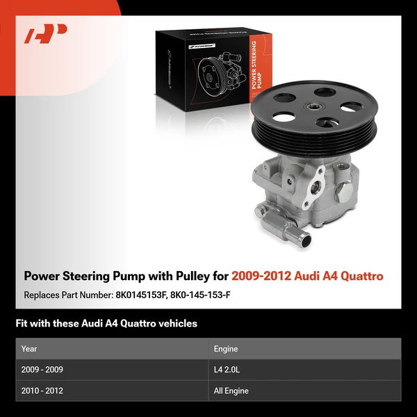 Power Steering Pump with Pulley for 2009-2012 Audi A4 Quattro