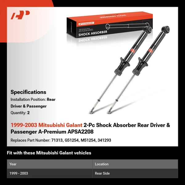 1999-2003 Mitsubishi Galant 2-Pc Shock Absorber Rear Driver & Passenger A-Premium APSA2208