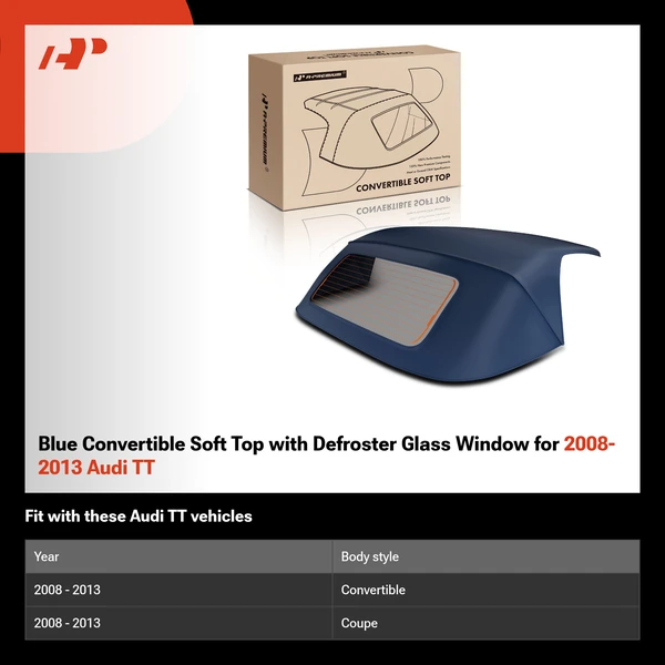Blue Convertible Soft Top with Defroster Glass Window for 2008-2013 Audi TT