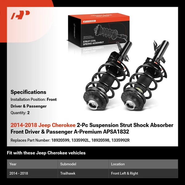 2014-2018 Jeep Cherokee 2-Pc Suspension Strut Shock Absorber Front Driver & Passenger A-Premium APSA1832