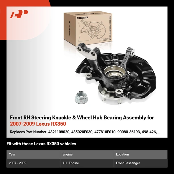Front RH Steering Knuckle & Wheel Hub Bearing Assembly for 2007-2009 Lexus RX350