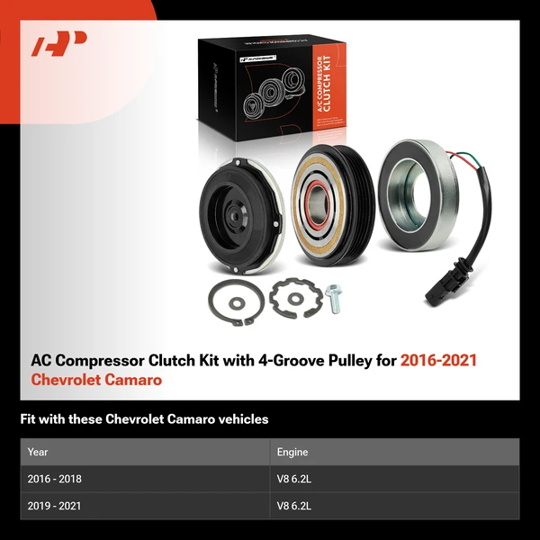 AC Compressor Clutch Kit with 4-Groove Pulley for 2016-2021 Chevrolet Camaro