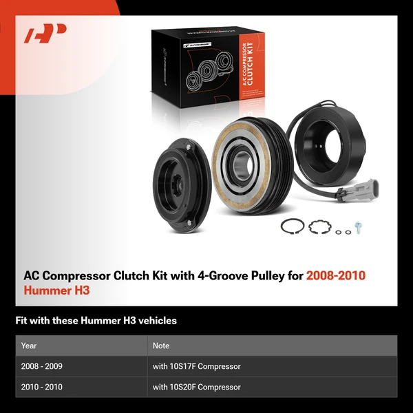 AC Compressor Clutch Kit with 4-Groove Pulley for 2008-2010 Hummer H3