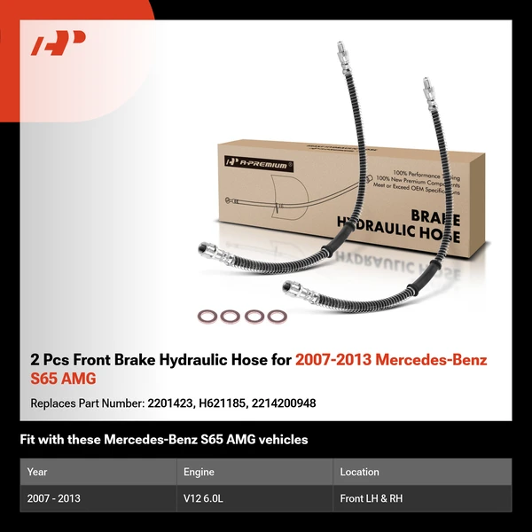 2 Pcs Front Brake Hydraulic Hose for 2007-2013 Mercedes-Benz S65 AMG