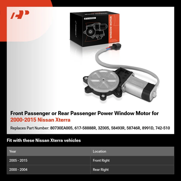 Front Passenger or Rear Passenger Power Window Motor for 2000-2015 Nissan Xterra