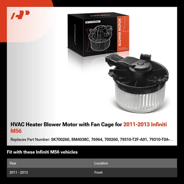 HVAC Heater Blower Motor with Fan Cage for 2011-2013 Infiniti M56