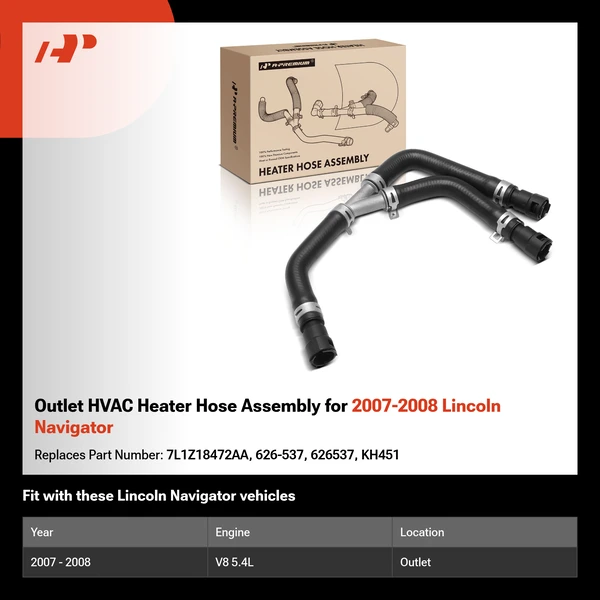 Outlet HVAC Heater Hose Assembly for 2007-2008 Lincoln Navigator