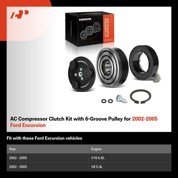 AC Compressor Clutch Kit with 6-Groove Pulley for 2002-2005 Ford Excursion