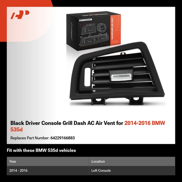 Black Driver Console Grill Dash AC Air Vent for 2014-2016 BMW 535d