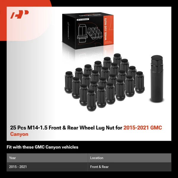 25 Pcs M14-1.5 Front & Rear Wheel Lug Nut for 2015-2021 GMC Canyon