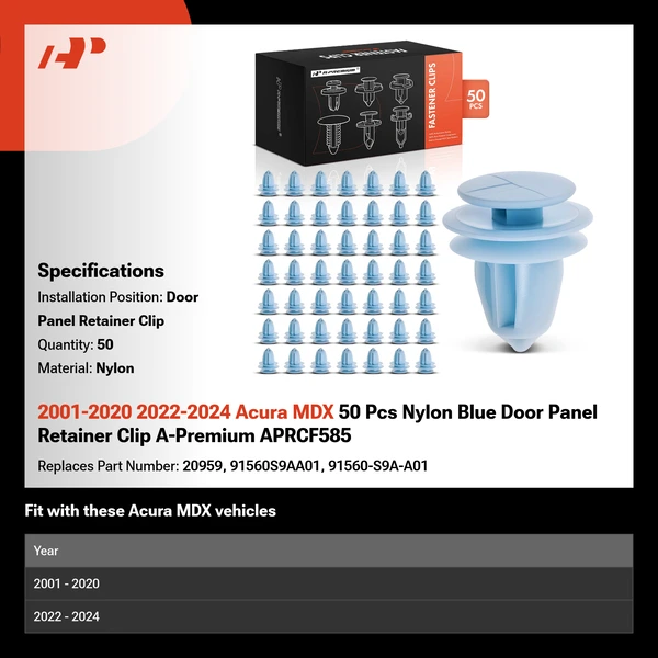 2001-2020 2022-2024 Acura MDX 50 Pcs Nylon Blue Door Panel Retainer Clip A-Premium APRCF585