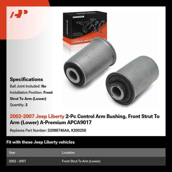 2002-2007 Jeep Liberty 2-Pc Control Arm Bushing, Front Strut To Arm (Lower) A-Premium APCA9017