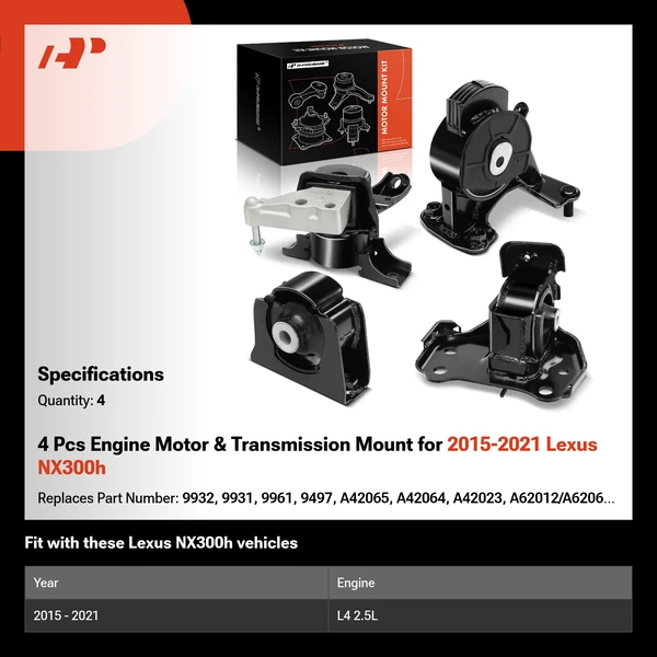 4 Pcs Engine Motor & Transmission Mount for 2015-2021 Lexus NX300h