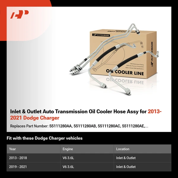 Inlet & Outlet Auto Transmission Oil Cooler Hose Assy for 2013-2021 Dodge Charger