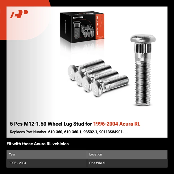 5 Pcs M12-1.50 Wheel Lug Stud for 1996-2004 Acura RL