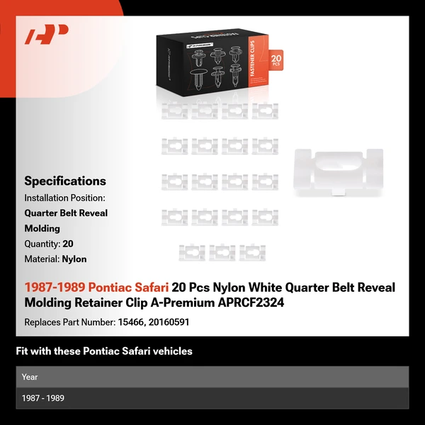 1987-1989 Pontiac Safari 20 Pcs Nylon White Quarter Belt Reveal Molding A-Premium APRCF2324