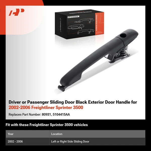 Driver or Passenger Sliding Door Black Exterior Door Handle for 2002-2006 Freightliner Sprinter 3500