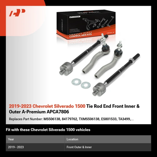 2019-2023 Chevrolet Silverado 1500 Tie Rod End Front Inner & Outer A-Premium APCA7806