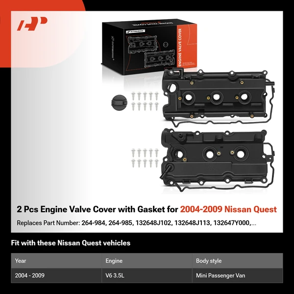 2 Pcs Engine Valve Cover with Gasket for 2004-2009 Nissan Quest