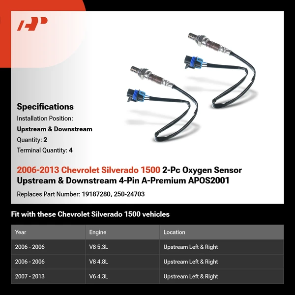 2006-2013 Chevrolet Silverado 1500 2-Pc Oxygen Sensor Upstream & Downstream 4-Pin A-Premium APOS2001