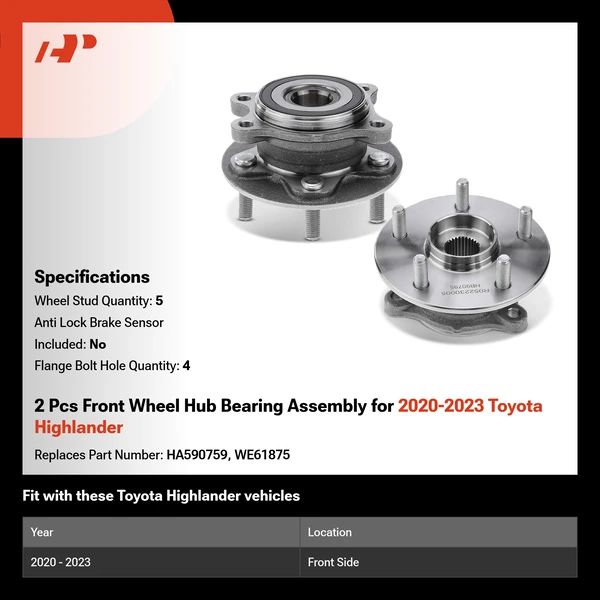 2 Pcs Front Wheel Hub Bearing Assembly for 2020-2023 Toyota Highlander