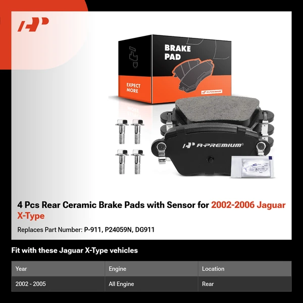4 Pcs Rear Ceramic Brake Pads with Sensor for 2002-2006 Jaguar X-Type