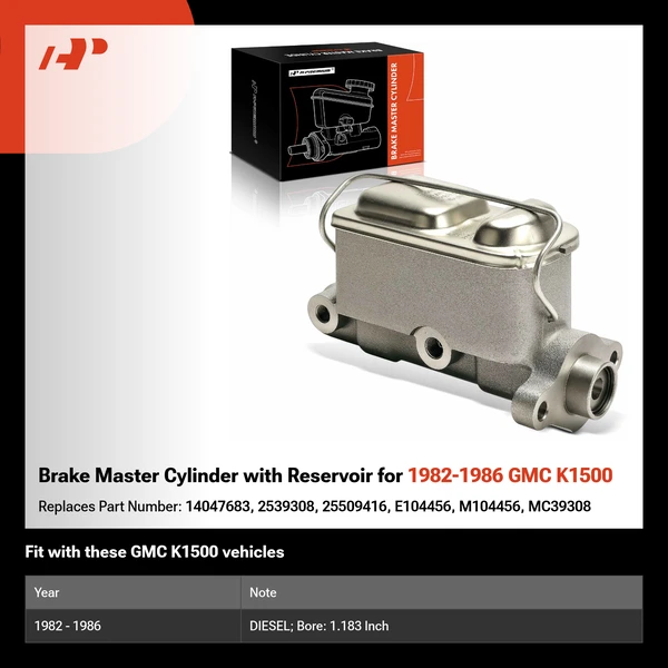 Brake Master Cylinder with Reservoir for 1982-1986 GMC K1500