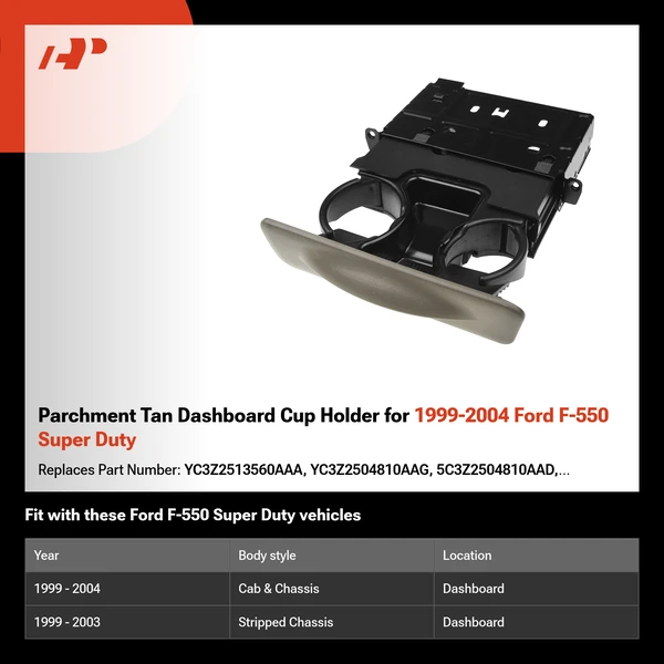 Parchment Tan Dashboard Cup Holder for 1999-2004 Ford F-550 Super Duty