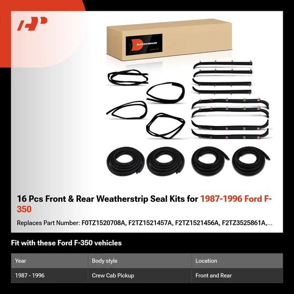 16 Pcs Front & Rear Weatherstrip Seal Kits for 1987-1996 Ford F-350