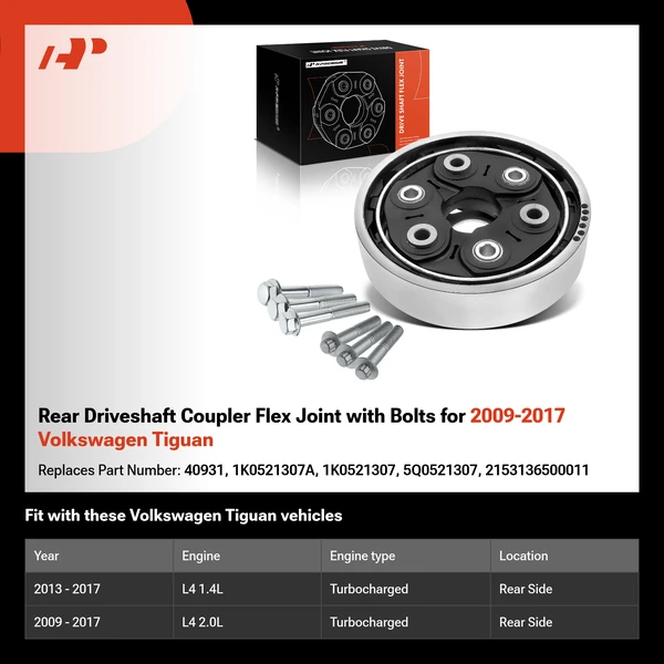 Rear Driveshaft Coupler Flex Joint with Bolts for 2009-2017 Volkswagen Tiguan