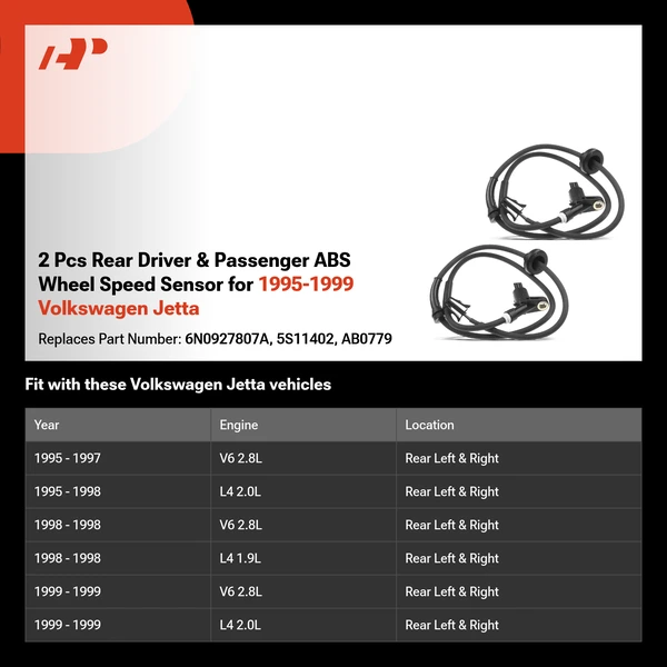 2 Pcs Rear Driver & Passenger ABS Wheel Speed Sensor for 1995-1999 Volkswagen Jetta