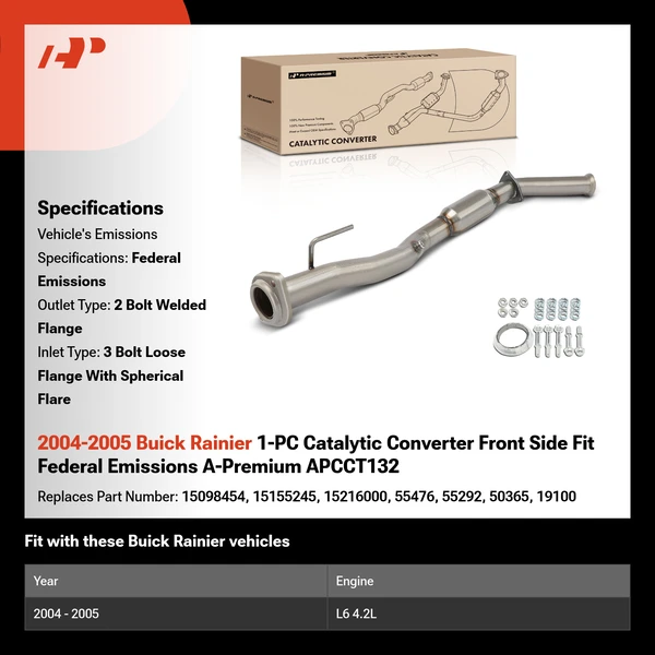 2004-2005 Buick Rainier 1-PC Catalytic Converter Front Side Fit Federal Emissions A-Premium APCCT132