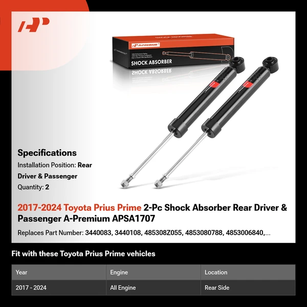 2017-2024 Toyota Prius Prime 2-Pc Shock Absorber Rear Driver & Passenger A-Premium APSA1707